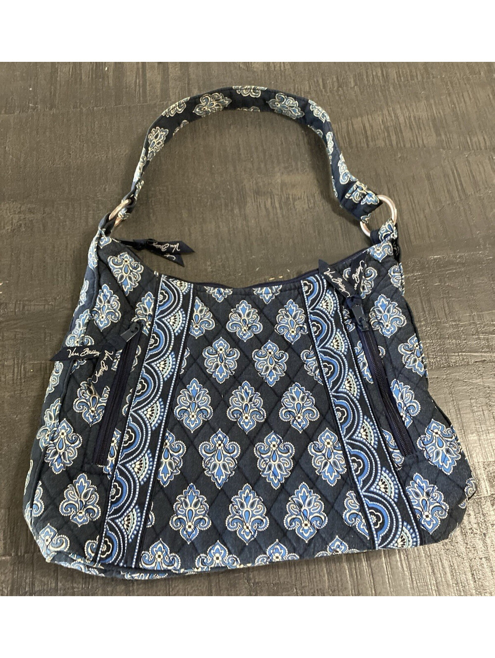 Vera Bradley Calypso Blue Pattern Quilted Shoulder Hobo Bag Navy & White Purse